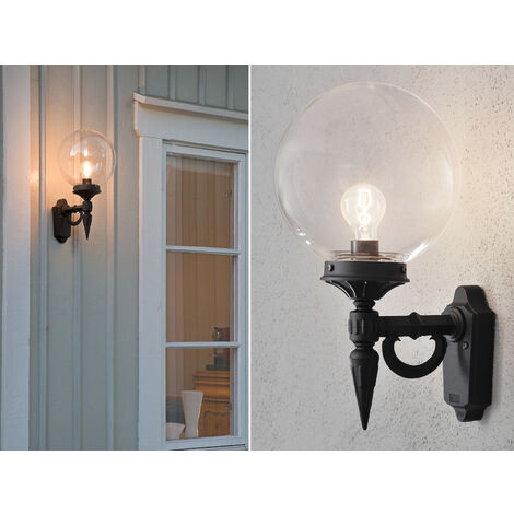 LED Außenwandleuchte Aluminium Schwarz mit Glaskugel, Höhe 44cm