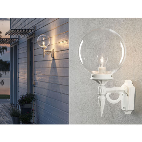 LED Außenwandleuchte Aluminium Weiß mit Glaskugel, Höhe 44cm
