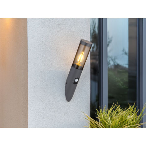 LED Außenwandleuchte Anthrazit & Rauchfarben mit Bewegungsmelder, Höhe 41cm