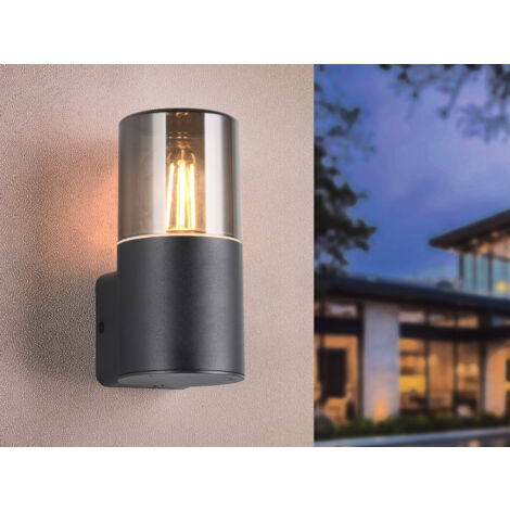 LED Außenwandleuchte aus Aluminium in Schwarz/Rauchfarbig, Höhe 17,5cm