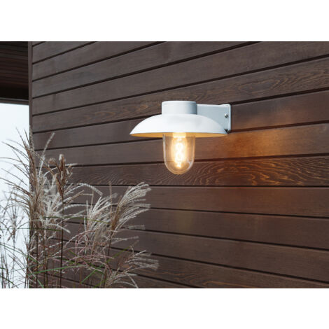 LED Außenwandleuchte aus Aluminium Weiß & Klarglas, Höhe 21cm