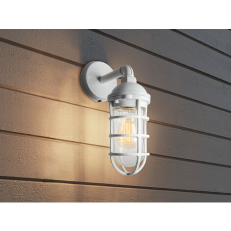 LED Außenwandleuchte aus Aluminium Weiß & Klarglas, Höhe 33cm