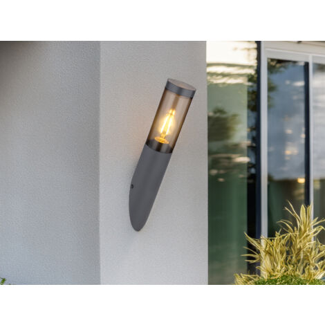 LED Außenwandleuchte aus Edelstahl in Anthrazit & Rauchfarben, Höhe 40cm