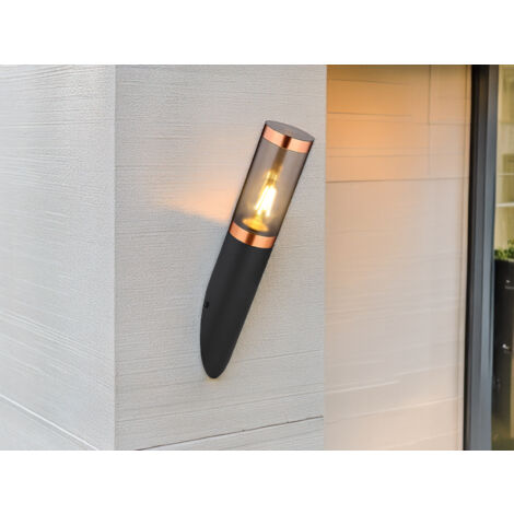 LED Außenwandleuchte aus Edelstahl in Schwarz & Kupfer, Höhe 41cm