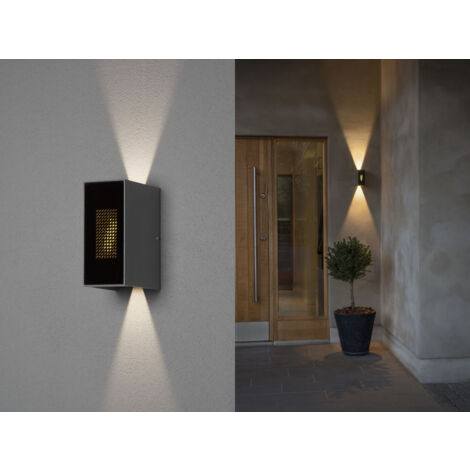 LED Außenwandleuchte CREMONA in Anthrazit mit einstellbarer LED Flamme Höhe 17cm