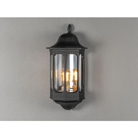 LED Außenwandleuchte, Halbschale Aluminium Schwarz, Höhe 47cm