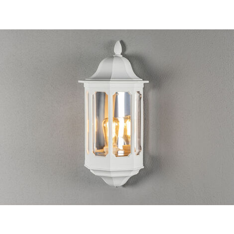 MEINEWUNSCHLEUCHTE LED Außenwandleuchte, Halbschale Aluminium Weiß, Höhe 47cm