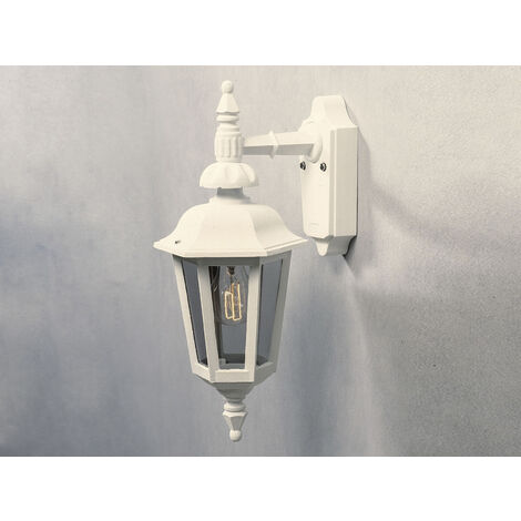 LED Außenwandleuchte Laterne hängend, Alu Weiß, Höhe 42cm