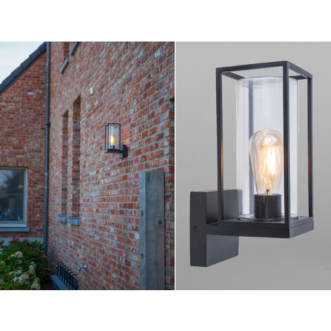 LED Außenwandleuchte Laterne Schwarz mit Glas, Höhe 31,3 cm