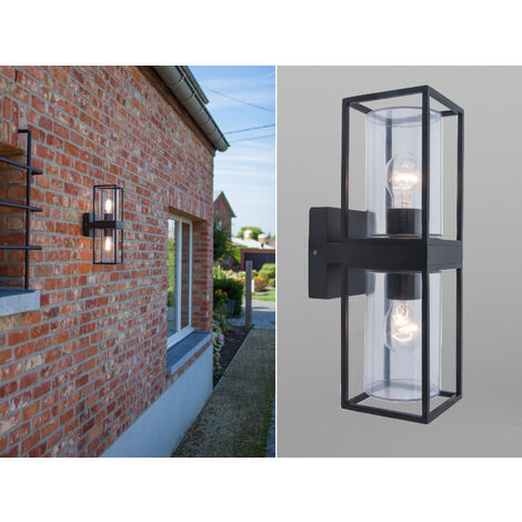 LED Außenwandleuchte Laterne Schwarz mit Glas & Up and Down Licht