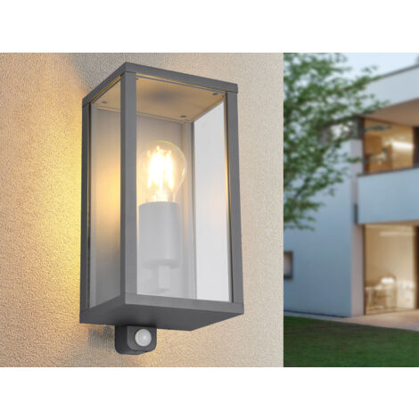 LED Außenwandleuchte mit Bewegungsmelder in Anthrazit, Höhe 29cm