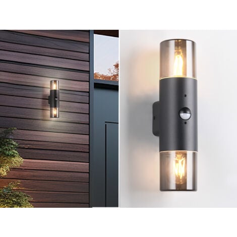 MEINEWUNSCHLEUCHTE LED Außenwandleuchte Up & Down mit Bewegungsmelder, Rauchgrau Schwarz, Höhe 33cm
