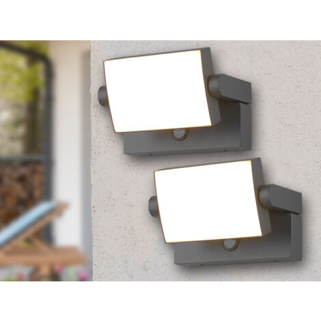 LED Außenwandleuchten 2er SET ALU in Anthrazit mit Bewegungsmelder, Breite 20cm