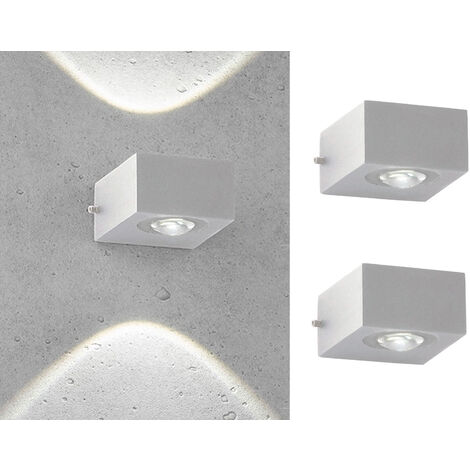 LED Außenwandleuchten 2er SET Silber mit Up and Down Licht - 8cm breit