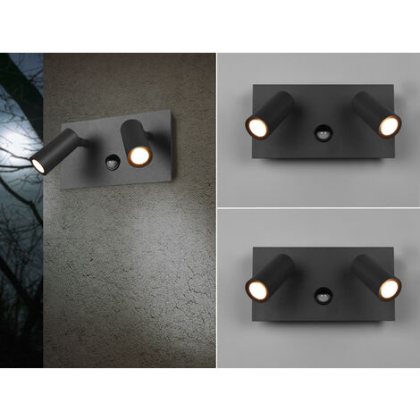 LED Außenwandleuchten 2er Set Strahler 2-flammig mit Bewegungsmelder Anthrazit