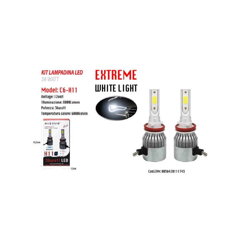 Image of Trade Shop - Led Auto e Moto Lampade Fari Maxtech H11 C6 Lampadine 36w Luce Bianca 6000k