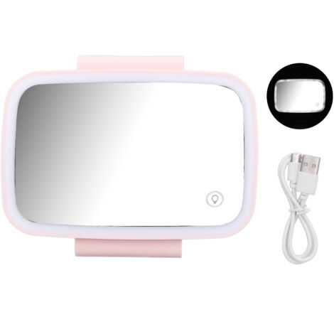 LED-Auto-Schminkspiegel mit ausziehbarem Clip und Touchscreen – Rosa