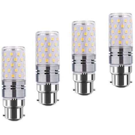 LED B22 de maïs Bulbs12W, 100W Incandescent équivalent, 1200lm, blanc chaud 3000K ampoules Chandelier, Bougie décorative Culot B22, lampe LED non graduables, Pack 4 [Classe énergétique A+]