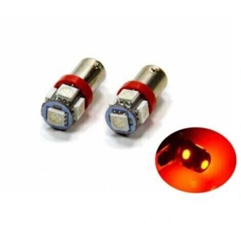 LED BA9S 5 SMD5050 Rouge pour Voiture - Pack de 2 Ampoules T4W Gris Argenté 24mm
