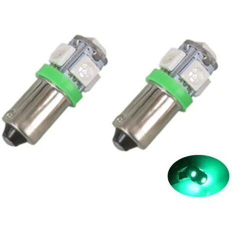 LED BA9S (verde) con 5 chips SMD5050, paquete de 2, forma T4W, verde grisáceo plateado, paquete de 2