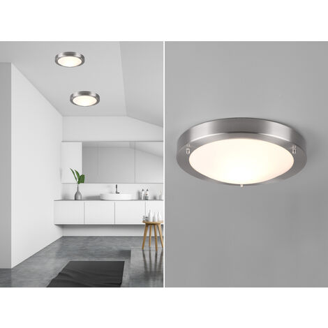 LED Bad Deckenleuchten in Silber mit Glas Opal Weiß Badlampen, Ø 31,5cm