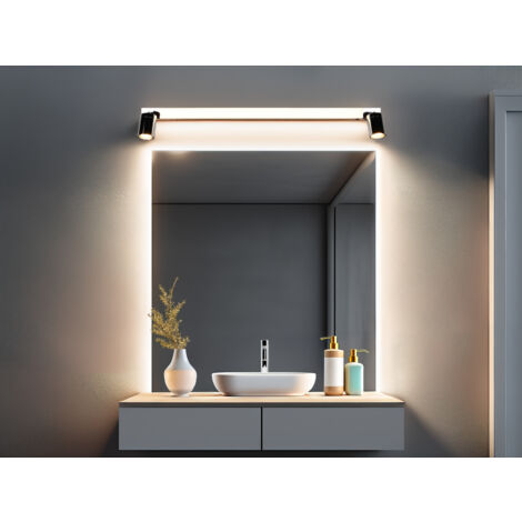 LED Bad Spiegelleuchte ENRICO mit 2 Strahlern & Schalter, Chrom B: 90cm