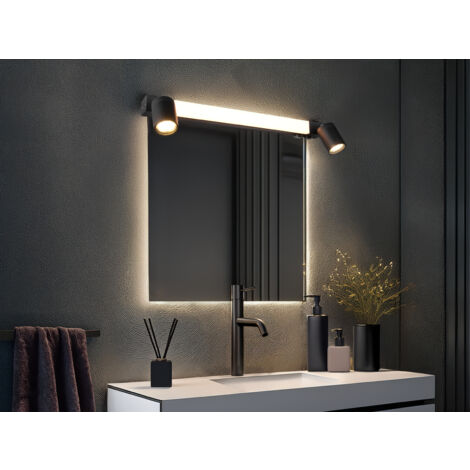 LED Bad Spiegelleuchte mit 2 Strahlern & Schalter, Schwarz Breite 60cm