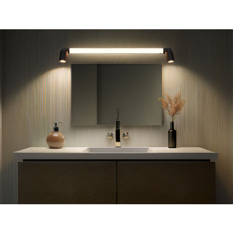 LED Bad Spiegelleuchte mit 2 Strahlern & Schalter, Schwarz Breite 90cm