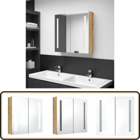 LED-Bad-Spiegelschrank Eichenoptik 62x14x60 cm - LED-Spiegelschrank - Badezimmermöbel - Wandspiegel - Spiegelschrank - Badespiegel