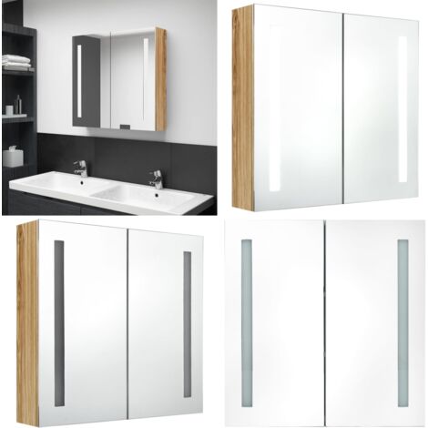 LED-Bad-Spiegelschrank Eichenoptik 62x14x60 cm - LED-Spiegelschrank - Badezimmermöbel - Wandspiegel - Spiegelschrank - Badespiegel - Home & Living