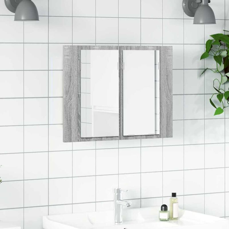 Led-spiegelschrank Grau Sonoma 60x12x45 Cm Holzwerkstoff Vidaxl