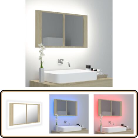 LED-Bad-Spiegelschrank Sonoma-Eiche 80x12x45 cm Acryl - LED-Spiegelschrank - Badezimmermöbel - Acrylspiegel - Sonoma-Eiche - RGB Beleuchtung