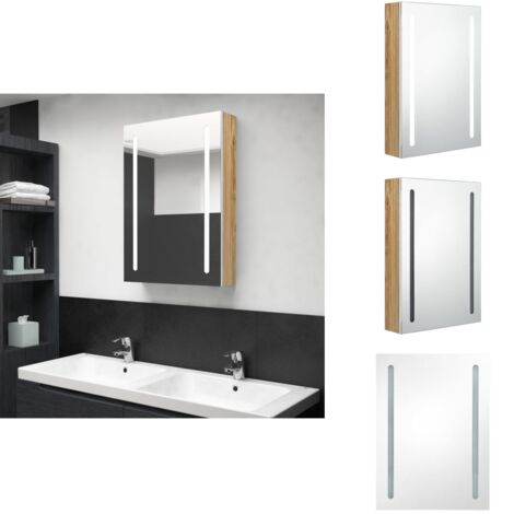 LED-Bad-Spiegelschrank Weiß und Eichen-Optik 50x13x70 cm - LED-Spiegelschrank - Badezimmermöbel - Wandspiegel - Spiegelschrank - Weißer Spiegelschrank