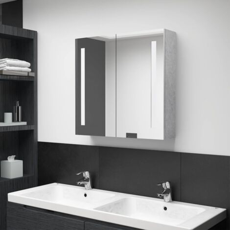 LED-Bad-Spiegelschrank，Bad Hängeschrank，Wandschrank Betongrau 62x14x60 cm CCA465889 BonneVie