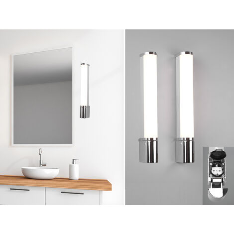LED Bad Wandleuchten 2er Set mit Steckdose Chrom - Spiegelleuchten, B: 41,5cm