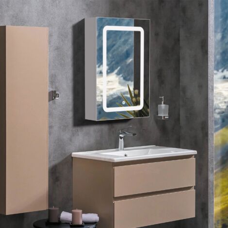 TANANT LED-Badezimmer-Hängeschrank 50×70 cm – Mit Spiegel, einstellbarer Farbtemperatur, 2 Glasböden – Wandmontage-Möbel – Weiß