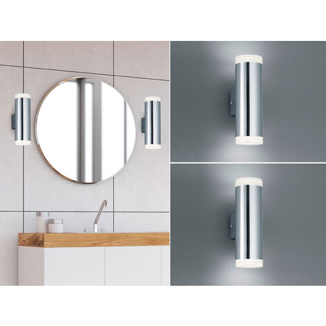 LED Badezimmer Wandleuchte 2er Set Up Down in Chrom - Spiegelleuchten, H: 17cm
