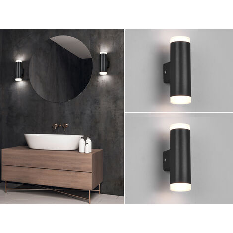 LED Badezimmer Wandleuchte 2er Set Up Down in Schwarz - Spiegelleuchten, H: 17cm