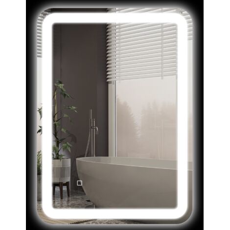 LED-Badezimmerspiegel – 50 x 70 cm – 3 Farben – Touch-Schalter, IP44 – Antibeschlagbeschichtung – silberfarben