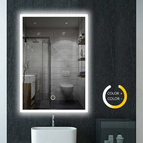 LED Badezimmerspiegel Premium Wandspiegel Badezimmerspiegel Schminkspiegel LED beleuchtete Lampe mit Light Touch Schalter 2 Farben IP44 - 50 x 70 cm