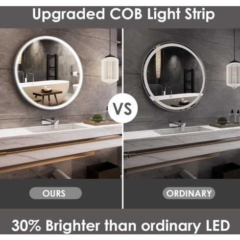LED Badezimmerspiegel,Badspiegel,Wandspiegel,Lichtspiegel,verbesserter COB-Lichtstreifen, Antibeschlag, Berührungsschalter, 3 Lichtfarben (Φ80cm)