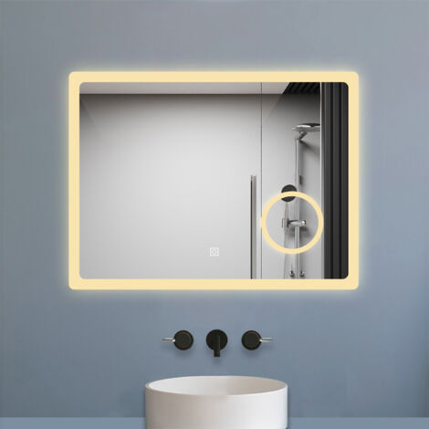LED Badspiegel 100x60cm mit 3-fache Vergrößerung Beschlagfrei Speicherfunktion Warm/Neutral/Kaltweiß Dimmbar CE IP44
