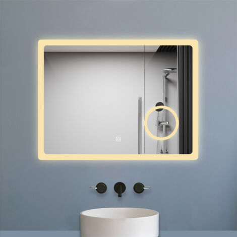 LED Badspiegel 100x60cm mit 3-fache Vergrößerung Beschlagfrei Speicherfunktion Warm/Neutral/Kaltweiß Dimmbar CE IP44