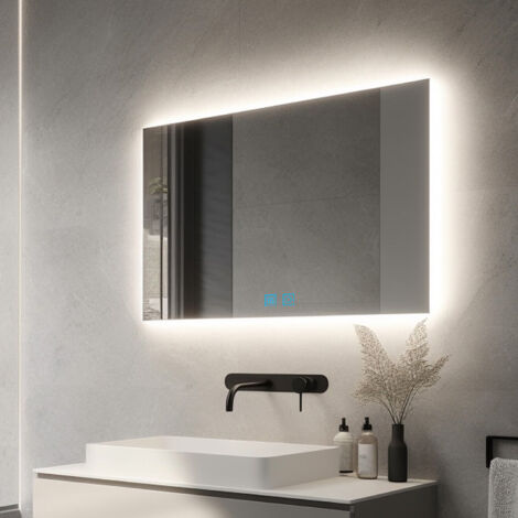 LED Badspiegel - 120 x 70 cm, Beschlagfrei, Dimmbar,  Warmweiß/Kaltweiß/Natürliches Licht, Energiesparend, Speicherfunktion - Badezimmerspiegel, LED Spiegel, Lichtspiegel, Wandspiegel für Bad