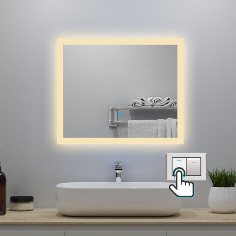 LED Badspiegel 60x50cm mit Beschlagfrei Speicherfunktion 3 Lichtfarbe Dimmbar Honrizontal/Vertikal CE IP44