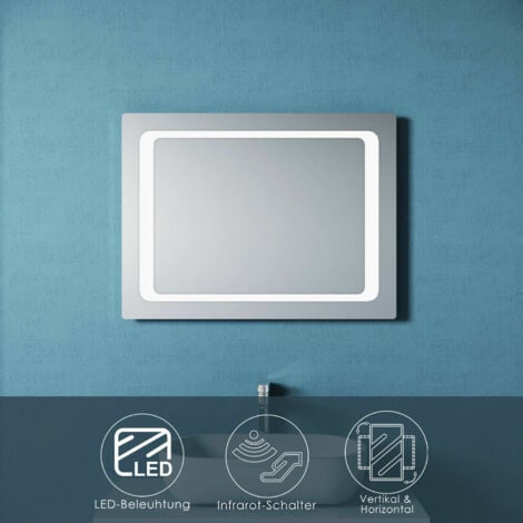 LED Badspiegel 80x60 mit Beleuchtung Infrarot Wandspiegel Badezimmerspiegel Bad