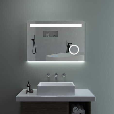 LED Badspiegel Badezimmerspiegel mit Beleuchtung 100x70cm Touch Wandspiegel Antibeschlage, Energiesparend Lichtspiegel, IP44, Kaltweißes 6400K & Warmweiß 3000K DALES-Serie mit 3-fach Vergrößerung Kosm