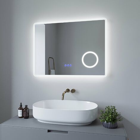 Badezimmerspiegel mit LED Licht Badspiegel Kosmetikspiegel 80x60 cm 60x80 cm Touch Sensor Dimmbar Antibeschlag Kaltweiß 6400K Warmweiß 3000K
