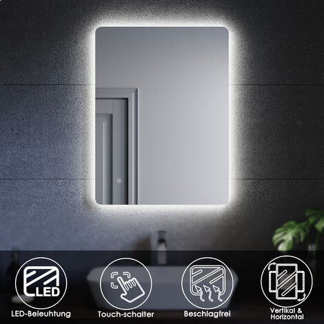 LED Badspiegel beleuchtung 80x60cm touch Badezimmerspiegel mit Beschlagfrei,IP44 wandspiegel bad mit PVC-Rückwand