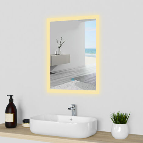 LED Badspiegel mit 3 Lichtfarbe Dimmbar Beschlagfrei Speicherfunktion Badezimmer Spiegel mit Beleuchtung CE IP44 50x70cm